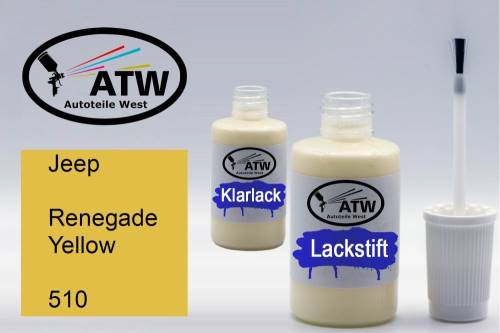 Jeep, Renegade Yellow, 510: 20ml Lackstift + 20ml Klarlack - Set, von ATW Autoteile West.